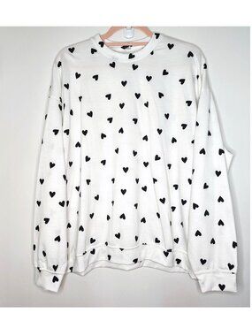 Onzie Heart Confetti Print Crew Neck Oversized Relaxed Fit Sweatshirt OS